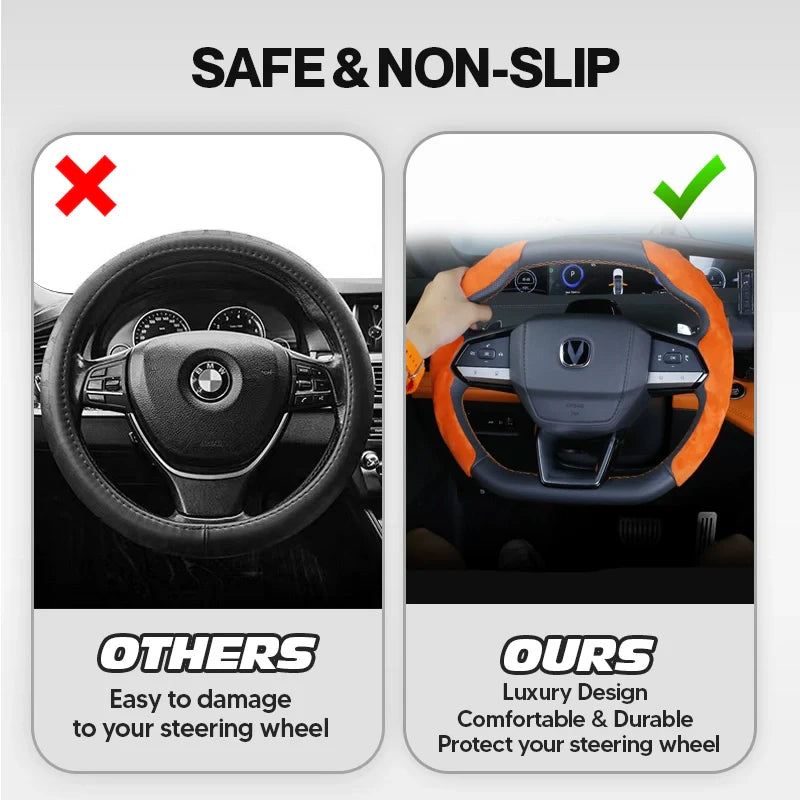 Gripzon Racing Suede Steering Wheel Cover – Breathable, Anti-Slip & Universal Fit