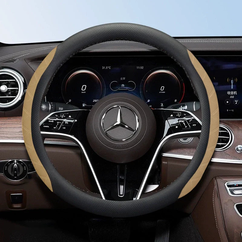 2026 New Logo Customizable Leather Steering Wheel Cover | Breathable, Anti-Slip & Universal Fit