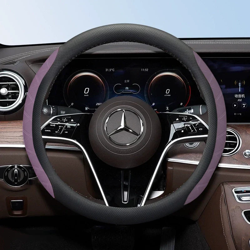 2026 New Logo Customizable Leather Steering Wheel Cover | Breathable, Anti-Slip & Universal Fit
