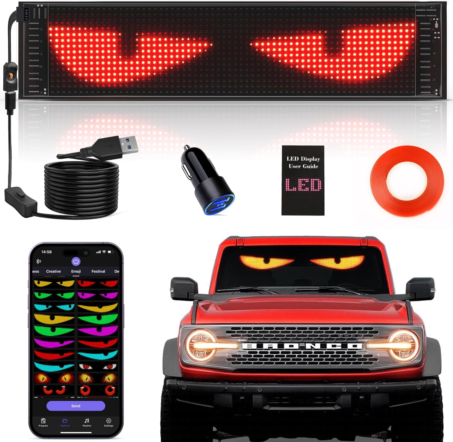 Devil Eyes Light for Cars - Colorful LED Display for Car Windows