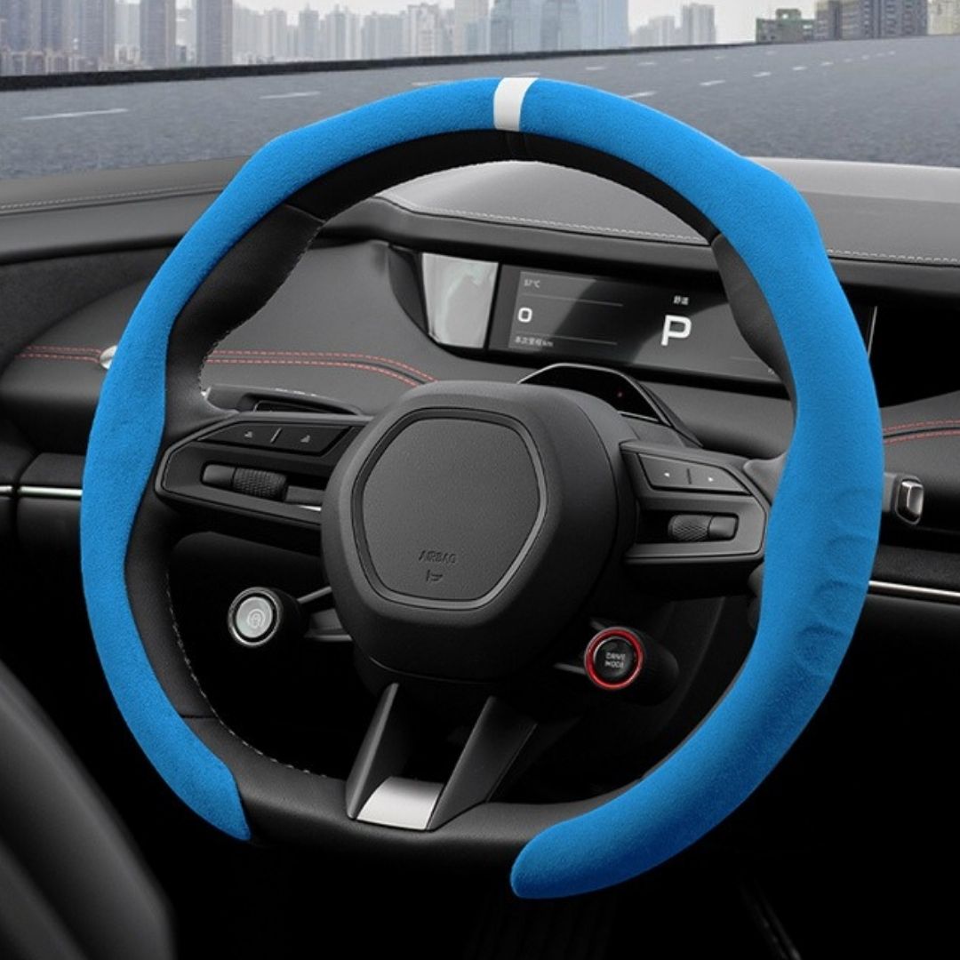 Suede Steering Wheel Cover – Anti-Slip, Ultra-Thin, 4-Season Universal Fit for D-Shaped Wheels (VW, BMW, etc.)