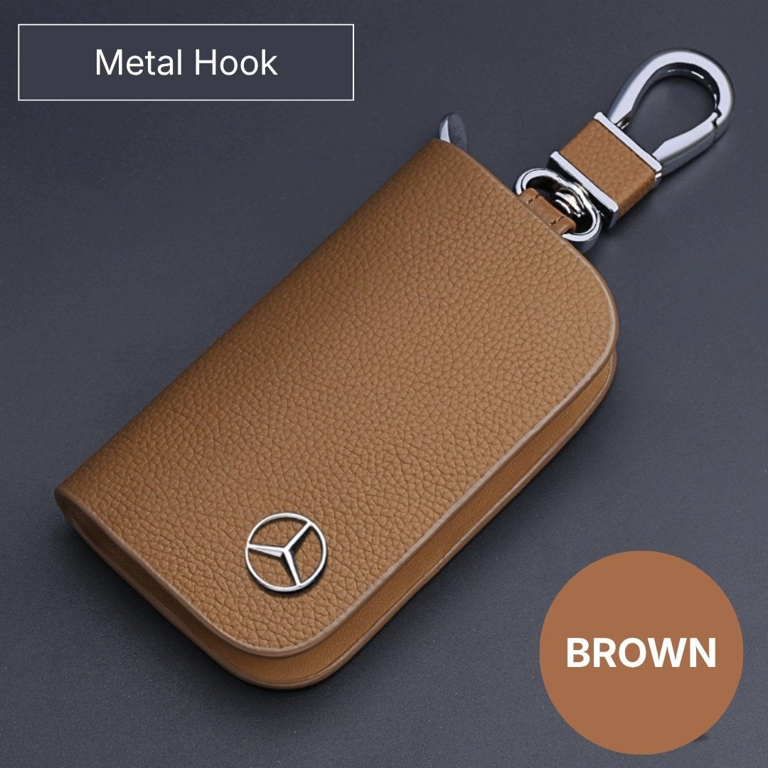 Genuine Leather Logo Customizable Car Fob Case with Keychain