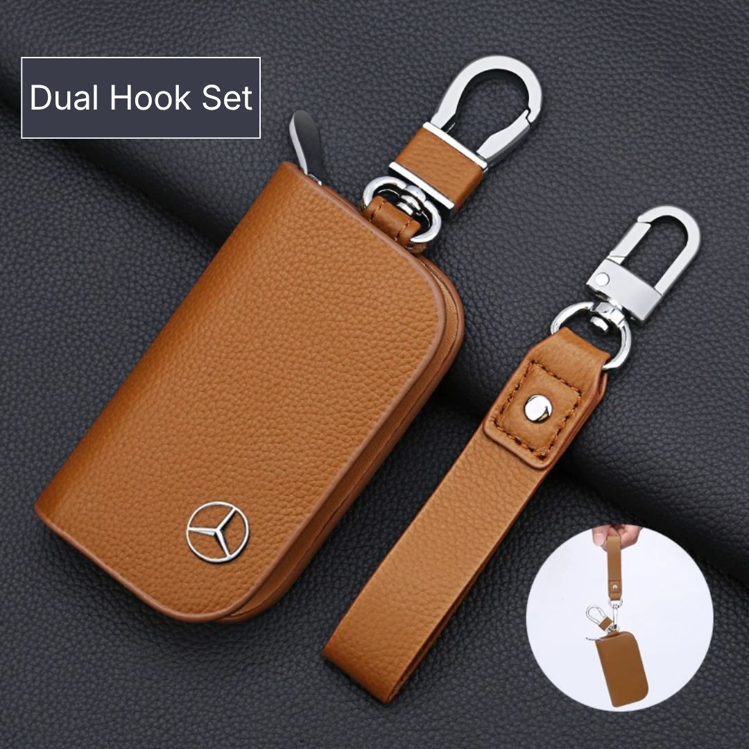 Genuine Leather Logo Customizable Car Fob Case with Keychain