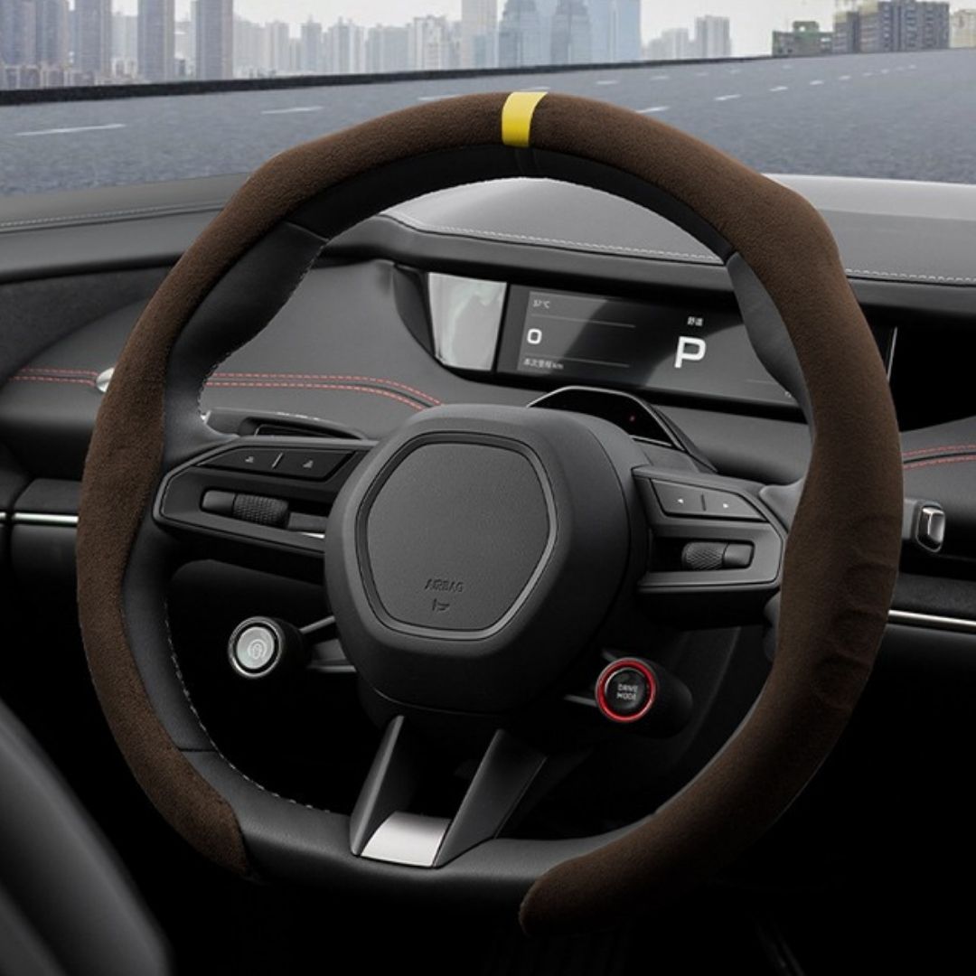 Suede Steering Wheel Cover – Anti-Slip, Ultra-Thin, 4-Season Universal Fit for D-Shaped Wheels (VW, BMW, etc.)