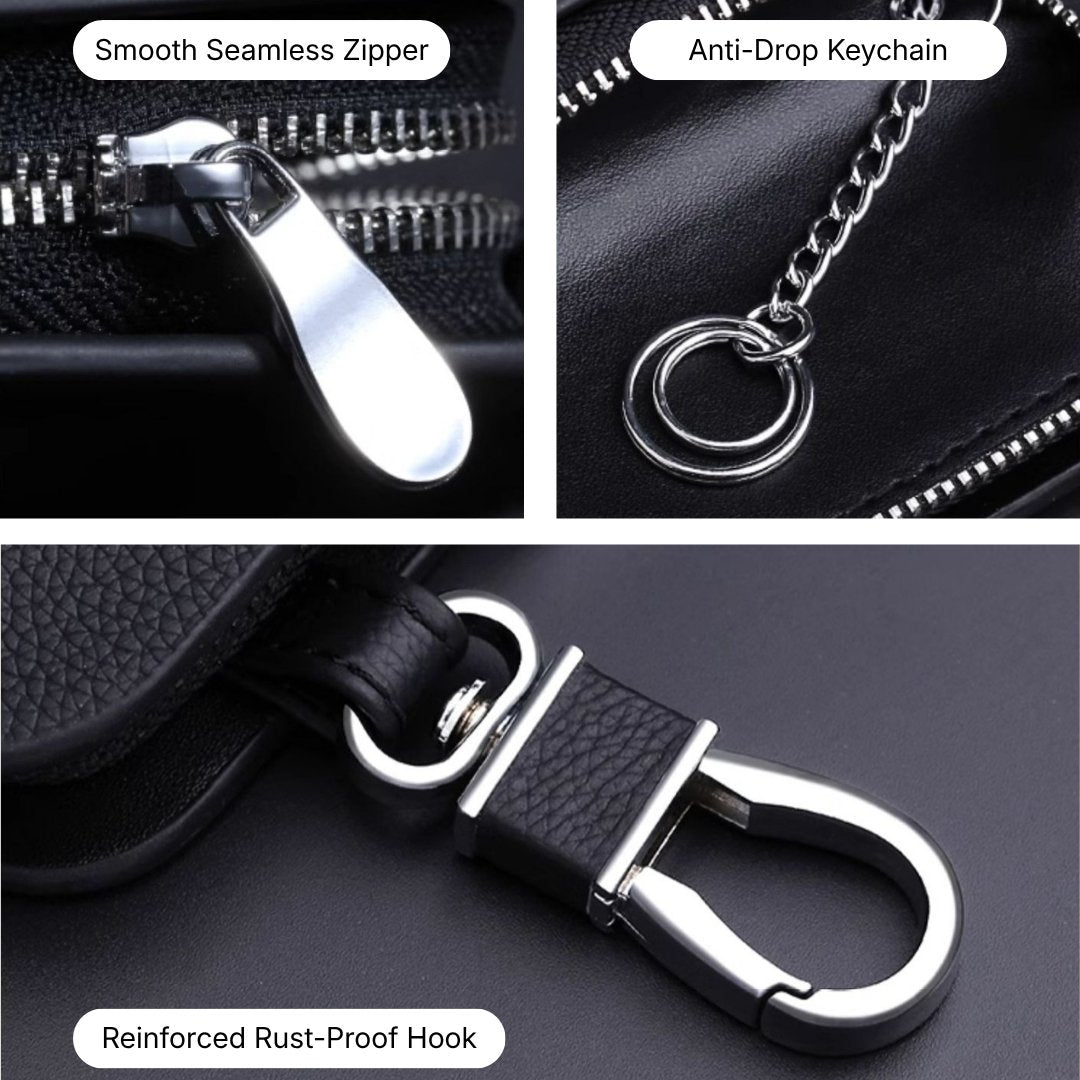 Genuine Leather Logo Customizable Car Fob Case with Keychain