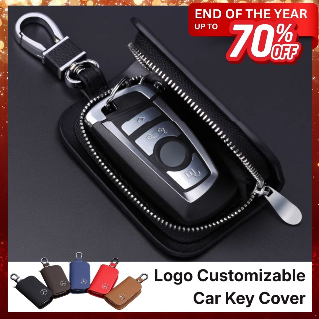 Genuine Leather Logo Customizable Car Fob Case with Keychain