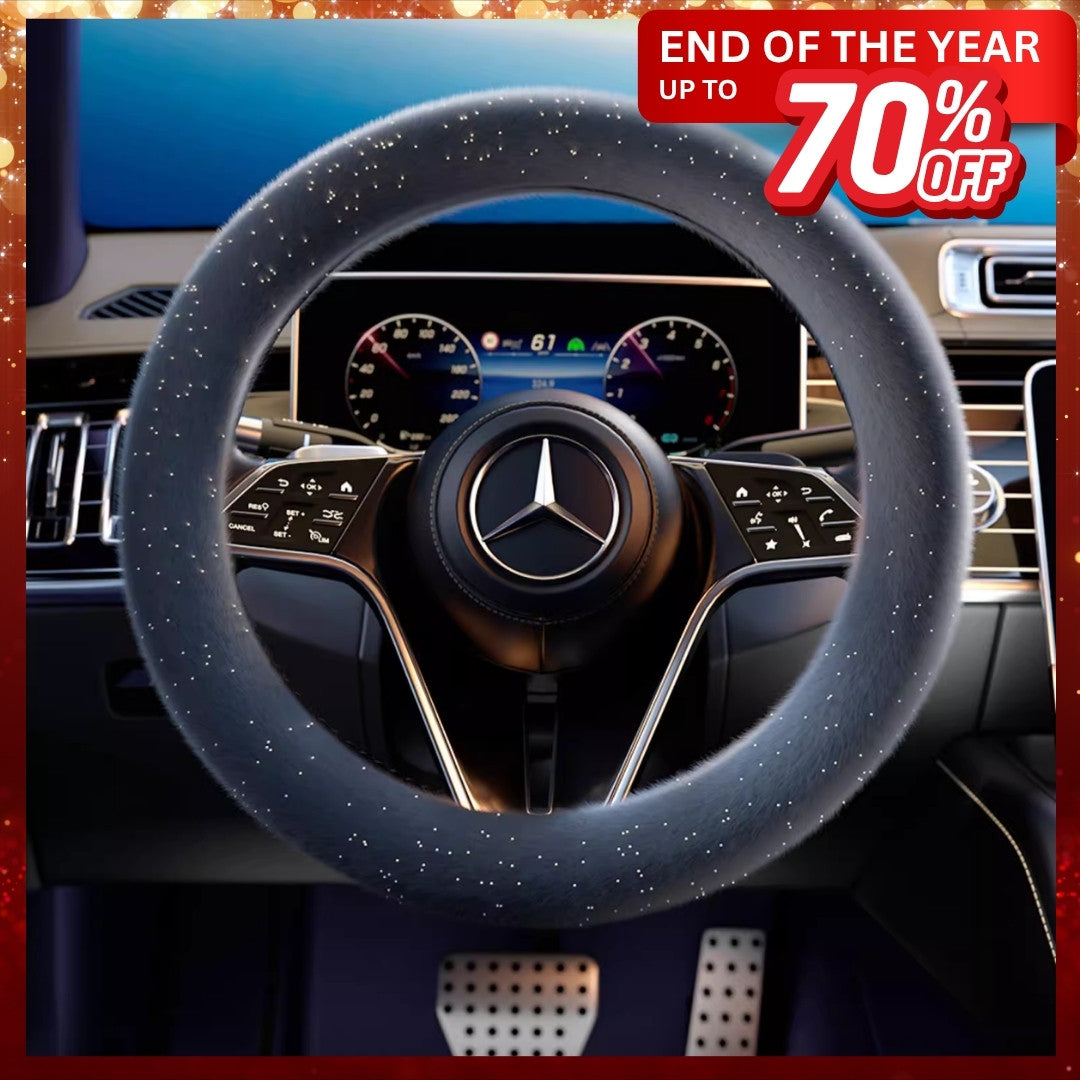 Winter Starry Plush Steering Wheel Cover | Anti-Slip, Sweat-Absorbing & Self-Heating
