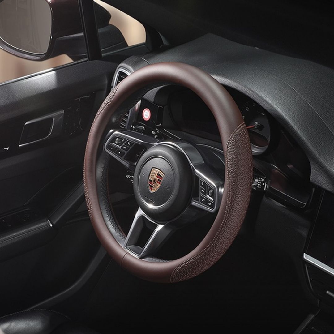 Geni Ultra-thin Steering Wheel Cover | Anti-slip, Sweat-absorbing, Soft Leather Pattern Round Handlebar Cover