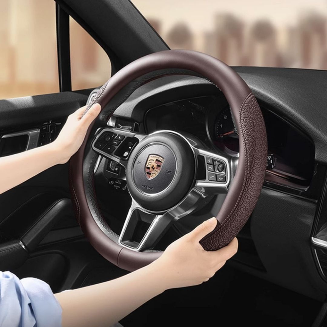Geni Ultra-thin Steering Wheel Cover | Anti-slip, Sweat-absorbing, Soft Leather Pattern Round Handlebar Cover