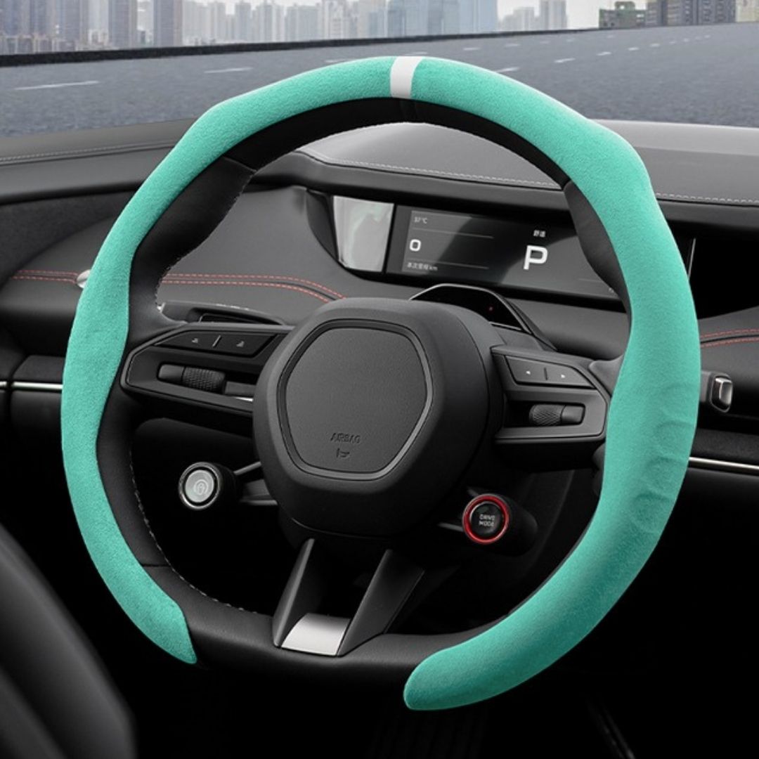 Suede Steering Wheel Cover – Anti-Slip, Ultra-Thin, 4-Season Universal Fit for D-Shaped Wheels (VW, BMW, etc.)
