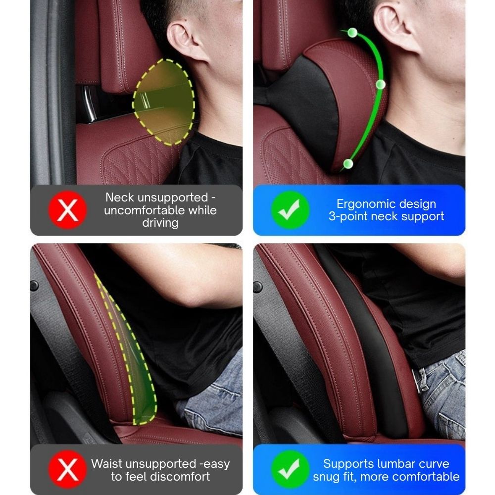 Logo Customizable Memory Foam Car Seat Cushion – Ergonomic Neck & Lumbar Support Set