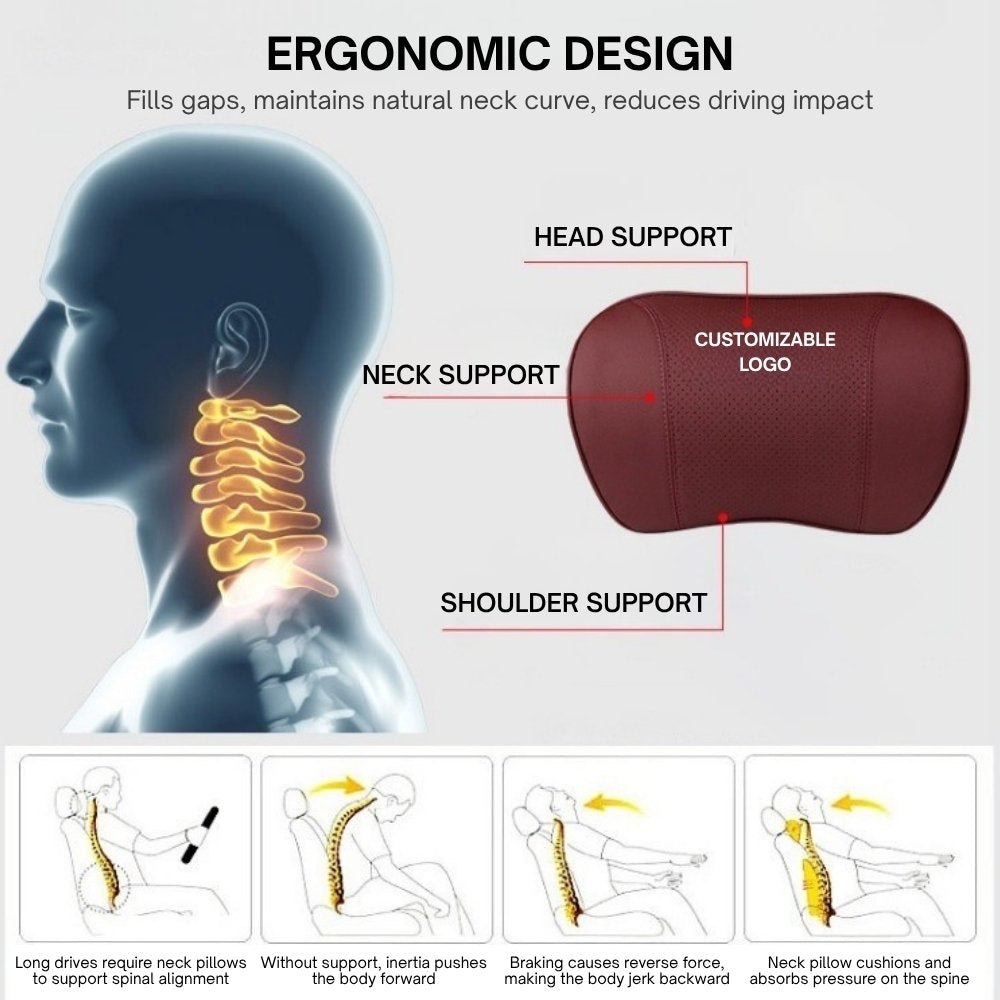 Logo Customizable Memory Foam Car Seat Cushion – Ergonomic Neck & Lumbar Support Set