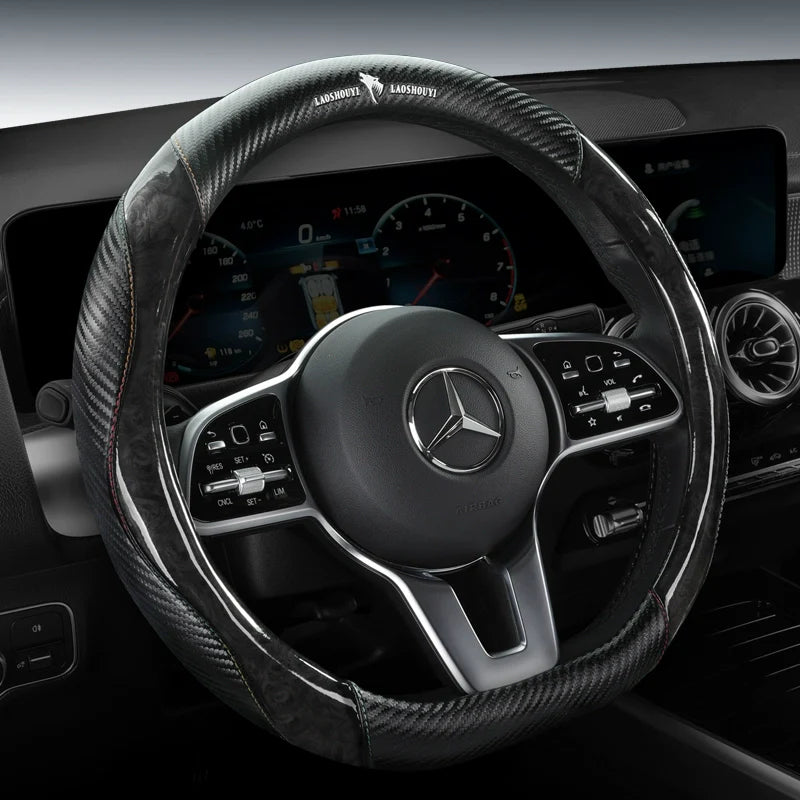 Crystal Peach Carbon Fiber High-Grade Anti-Slip Car Steering Wheel Cover