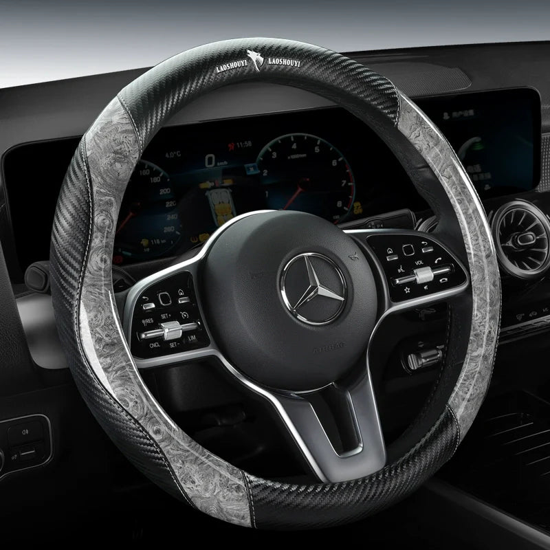 Crystal Peach Carbon Fiber High-Grade Anti-Slip Car Steering Wheel Cover