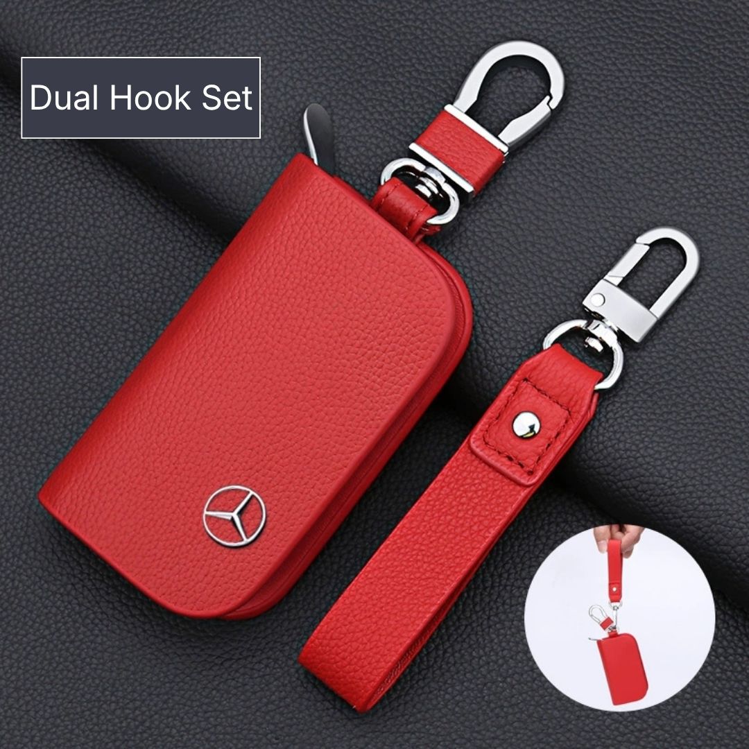 Genuine Leather Logo Customizable Car Fob Case with Keychain