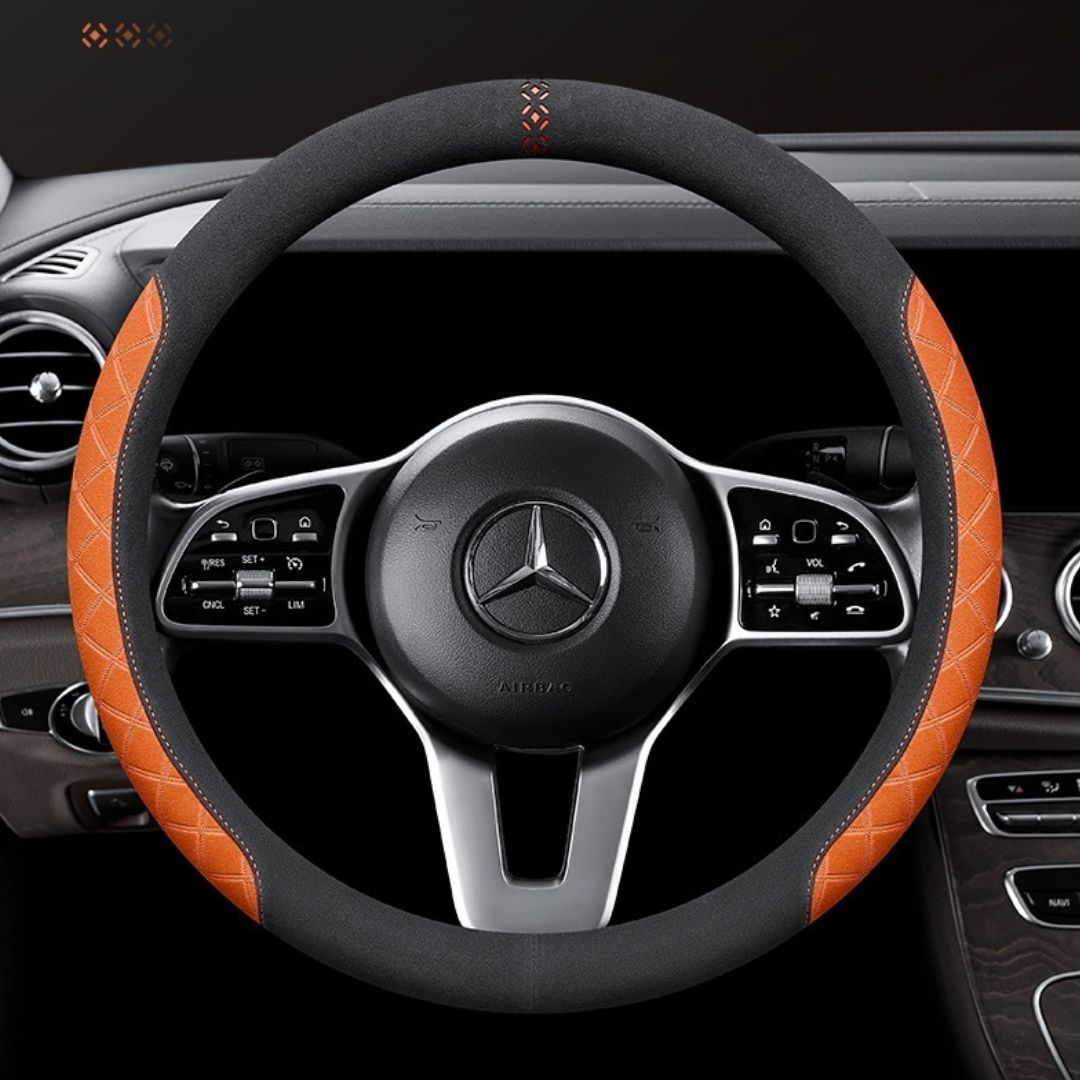 Rivo Suede Steering Wheel Cover – Non-Slip, Breathable, Sweat-Absorbing, 4-Season Universal Fit