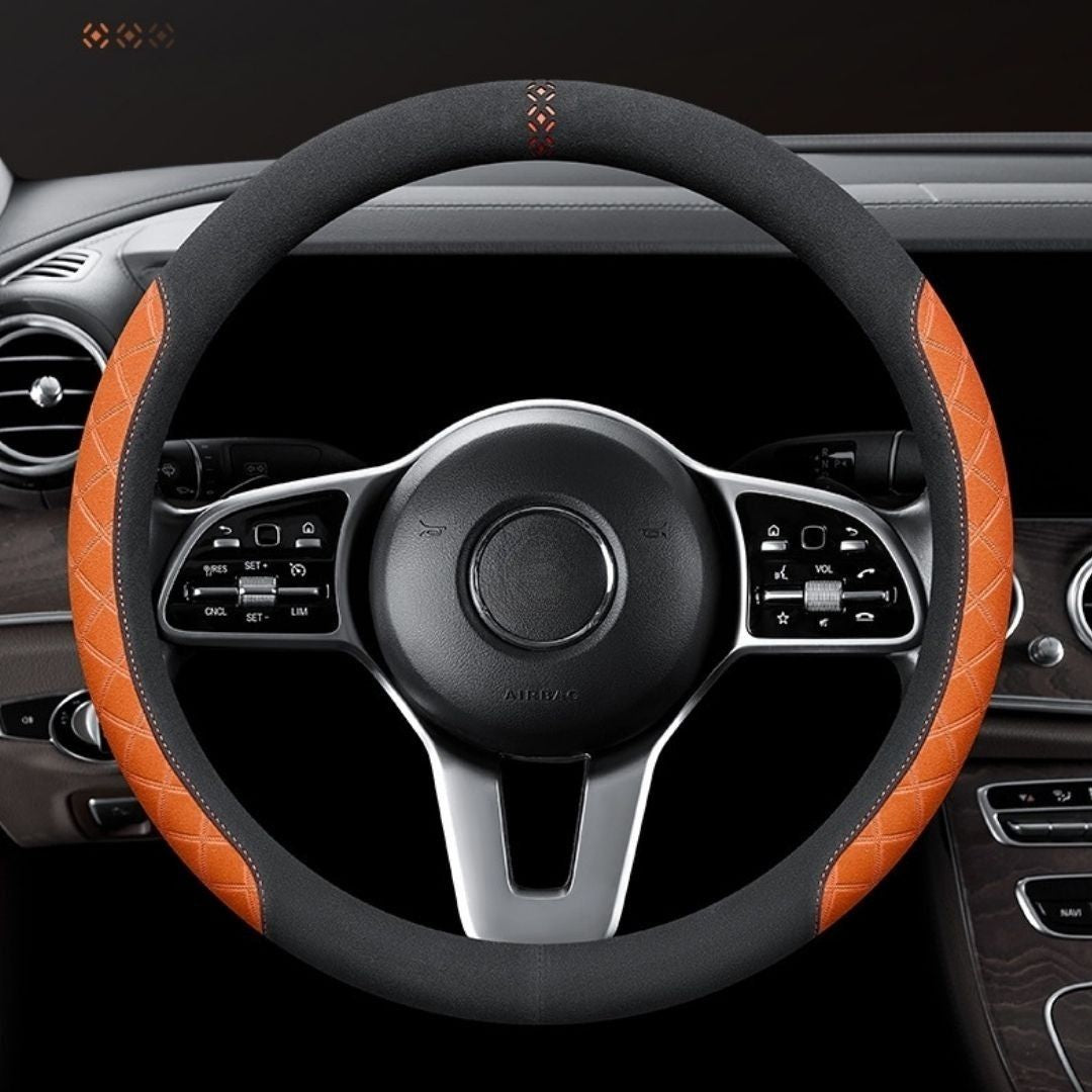 Rivo Suede Steering Wheel Cover – Non-Slip, Breathable, Sweat-Absorbing, 4-Season Universal Fit