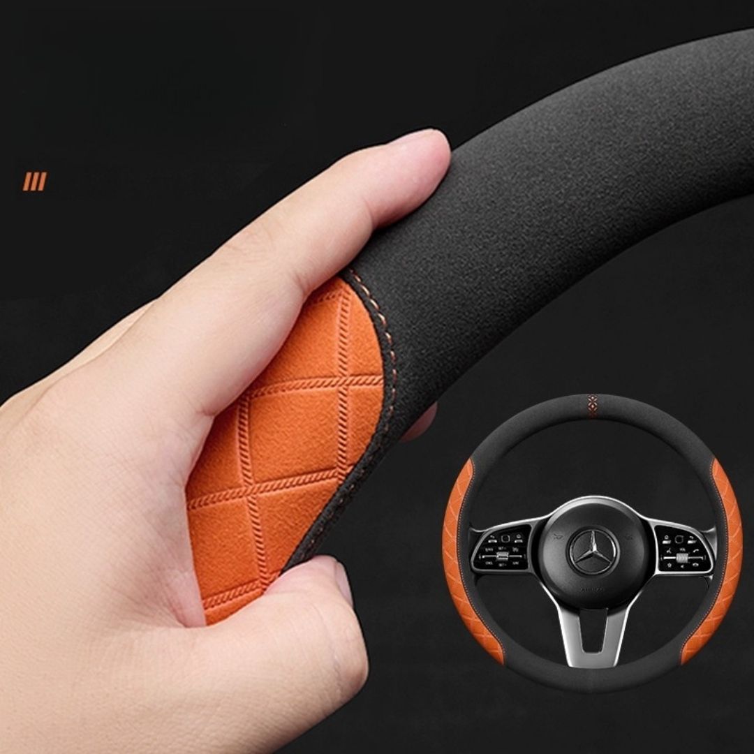 Rivo Suede Steering Wheel Cover – Non-Slip, Breathable, Sweat-Absorbing, 4-Season Universal Fit