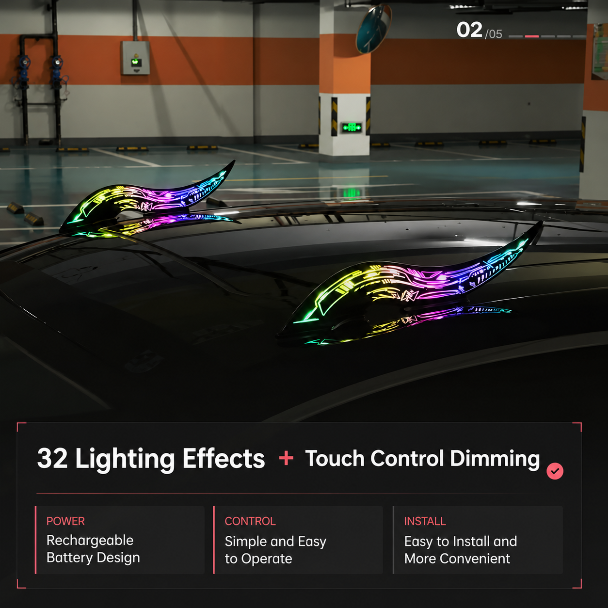 Cyberpunk LED Dragon Horn Car Roof Fin (1 pair)