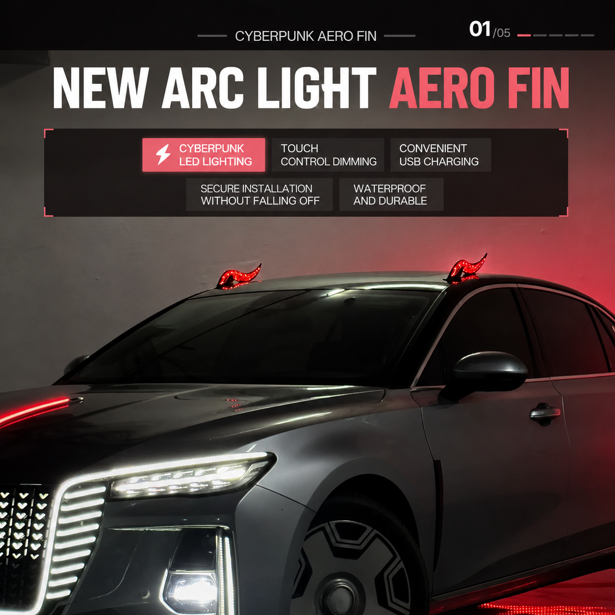 Cyberpunk LED Dragon Horn Car Roof Fin (1 pair)