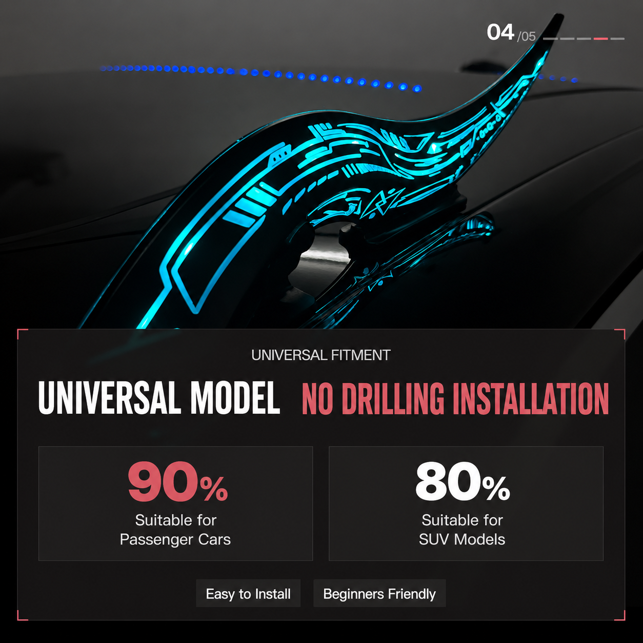 Cyberpunk LED Dragon Horn Car Roof Fin (1 pair)