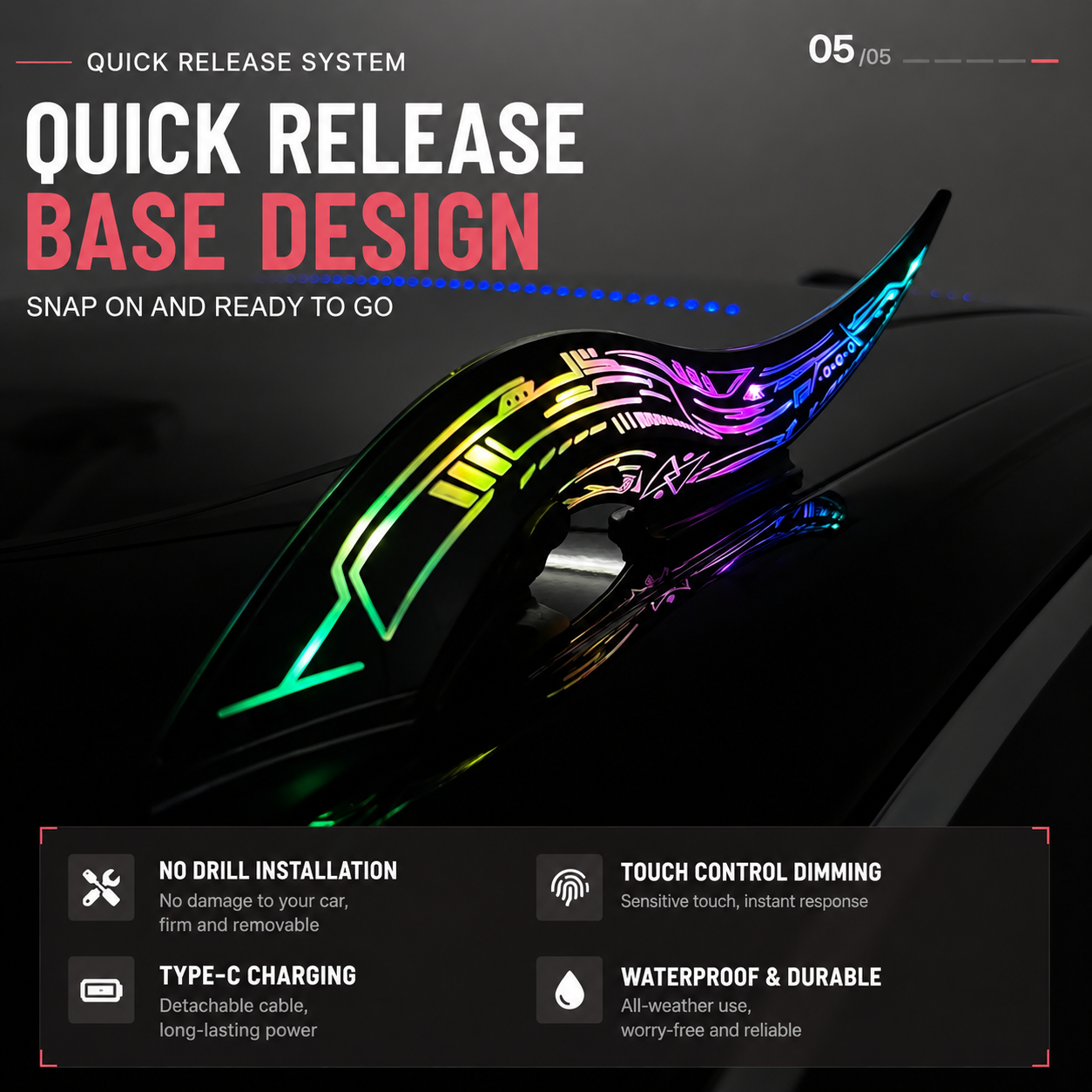 Cyberpunk LED Dragon Horn Car Roof Fin (1 pair)