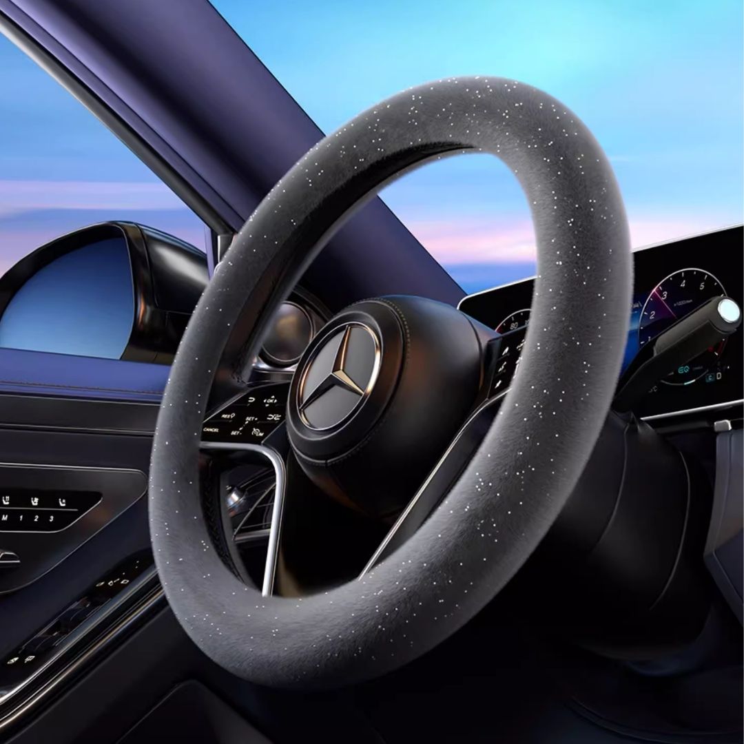 Winter Starry Plush Steering Wheel Cover | Anti-Slip, Sweat-Absorbing & Self-Heating